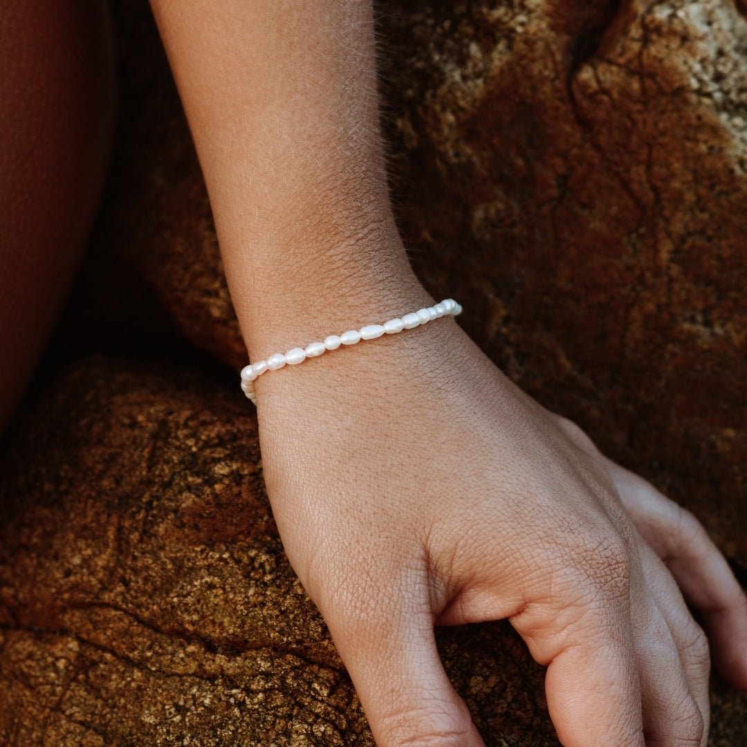 Freshwater Pearl Strand Bracelet, 18K Gold Stainless Steel, Waterproof - Mari Gavane