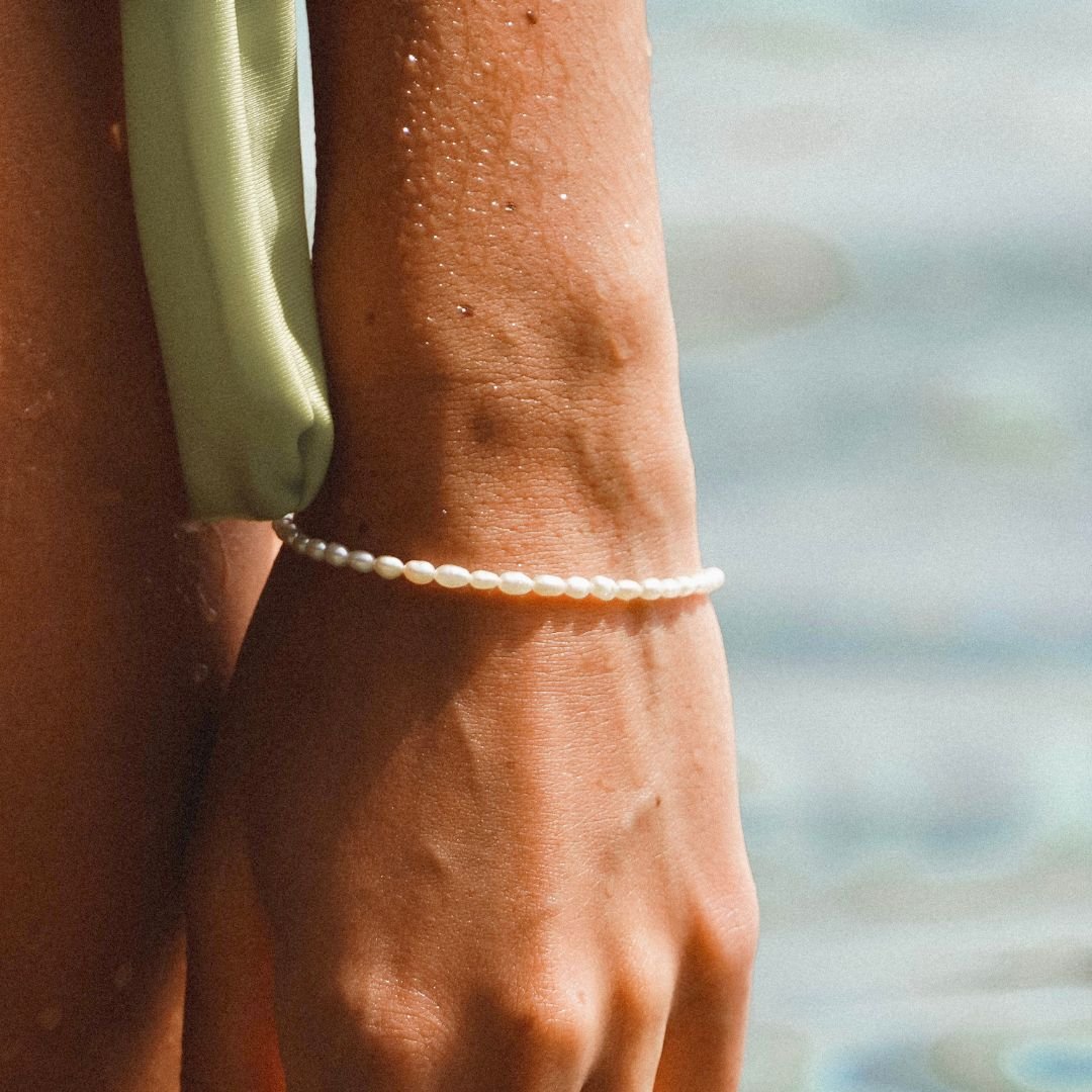 Freshwater Pearl Strand Bracelet, 18K Gold Stainless Steel, Waterproof - Mari Gavane