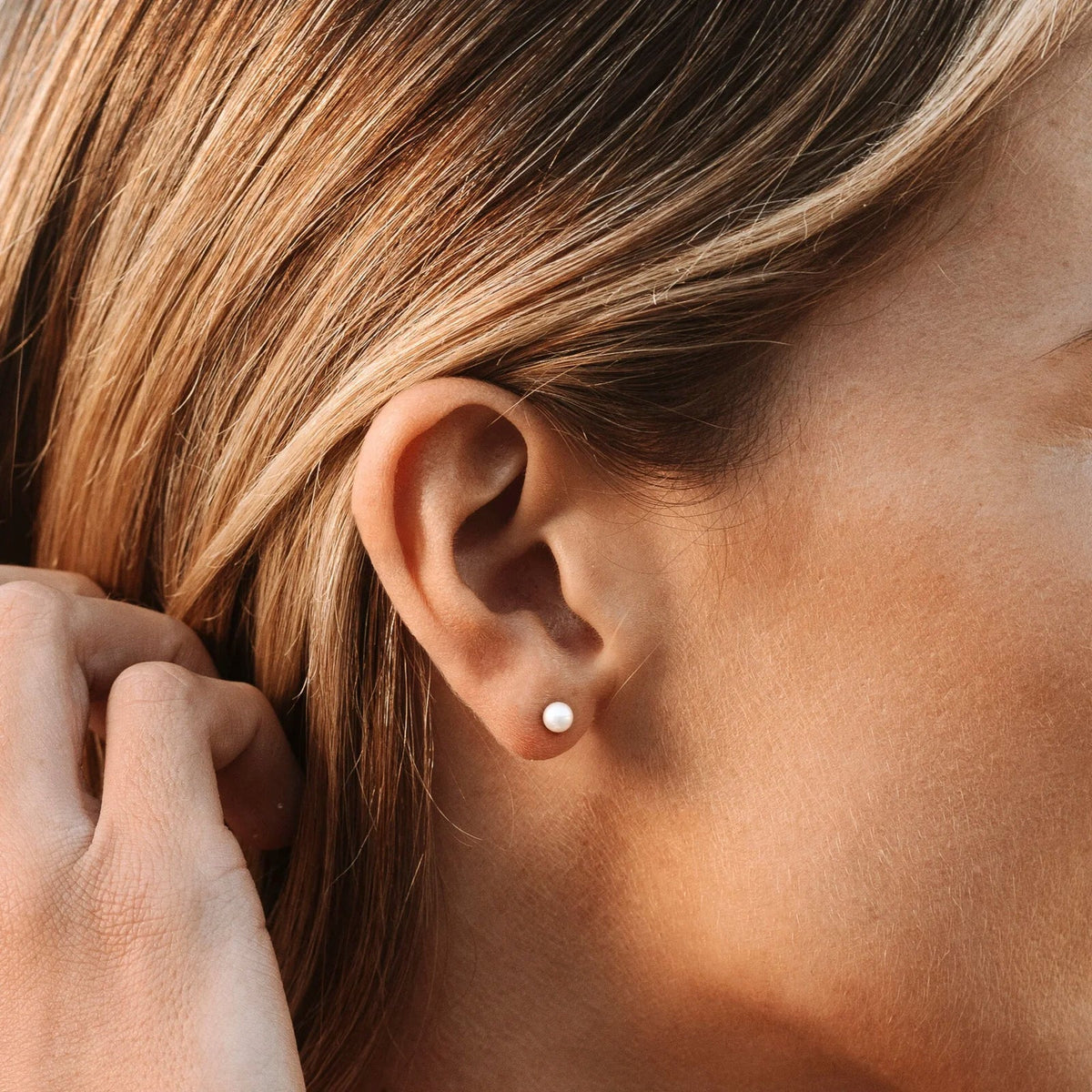 Freshwater Pearl Stud Earrings, 18K Gold Stainless Steel, Waterproof - Mari Gavane