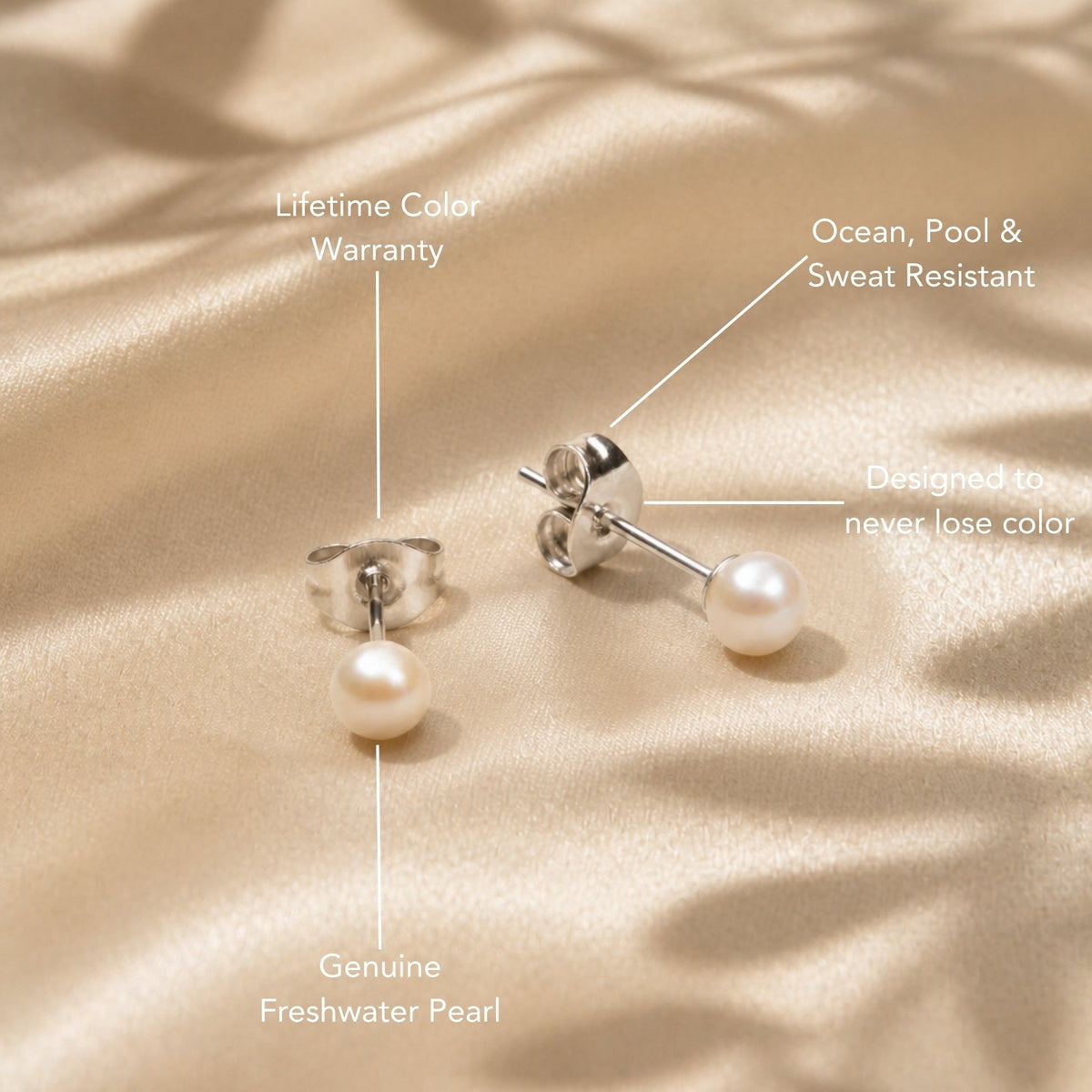 Freshwater Pearl Stud Earrings, 18K Gold Stainless Steel, Waterproof - Mari Gavane