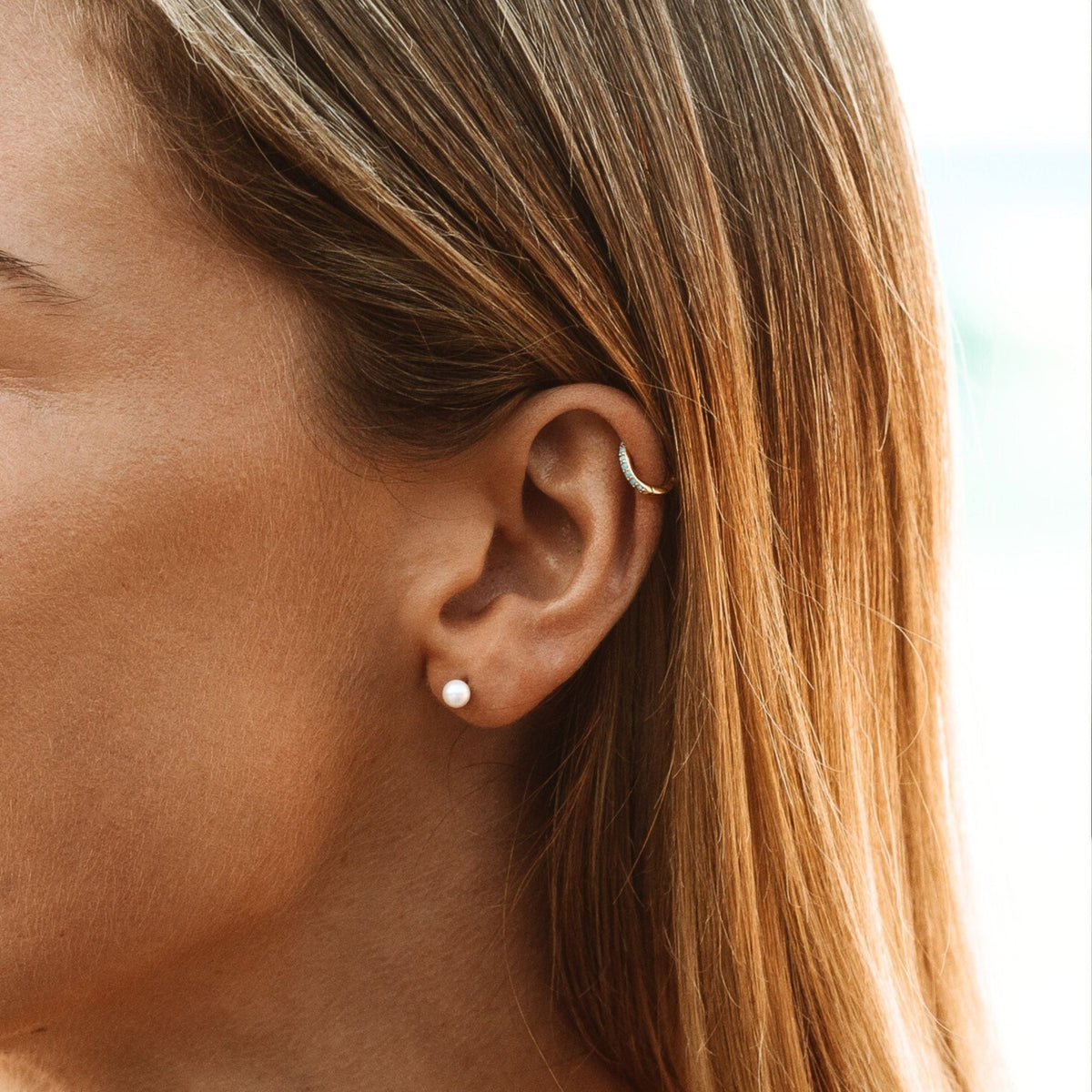 Freshwater Pearl Stud Earrings, 18K Gold Stainless Steel, Waterproof - Mari Gavane