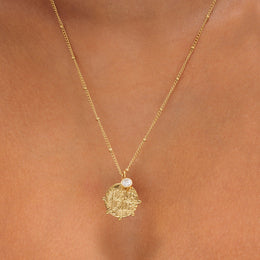 Greek Coin Medallion Pendant Necklace, 18K Gold Stainless Steel, Waterproof