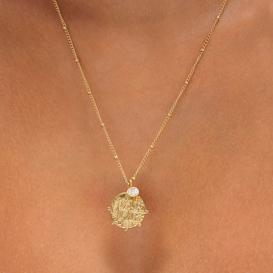 Greek Coin Medallion Pendant Necklace, 18K Gold Stainless Steel, Waterproof - Mari Gavane