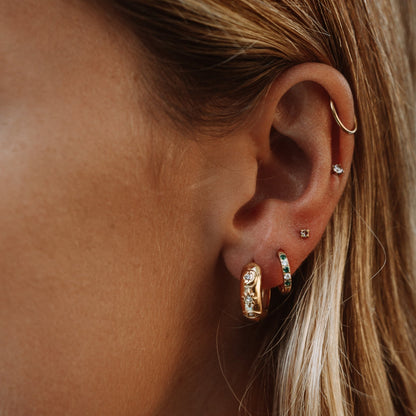 Green Zircon Huggie Hoop Earrings, 18K Gold Stainless Steel, Waterproof - Mari Gavane