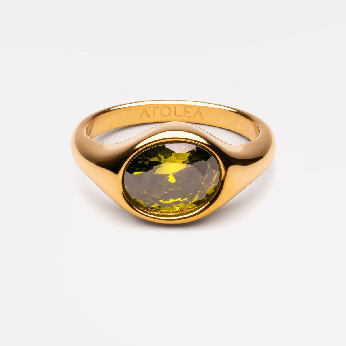 Green Zircon Leaf Ring, 18K Gold Stainless Steel, Waterproof - Mari Gavane