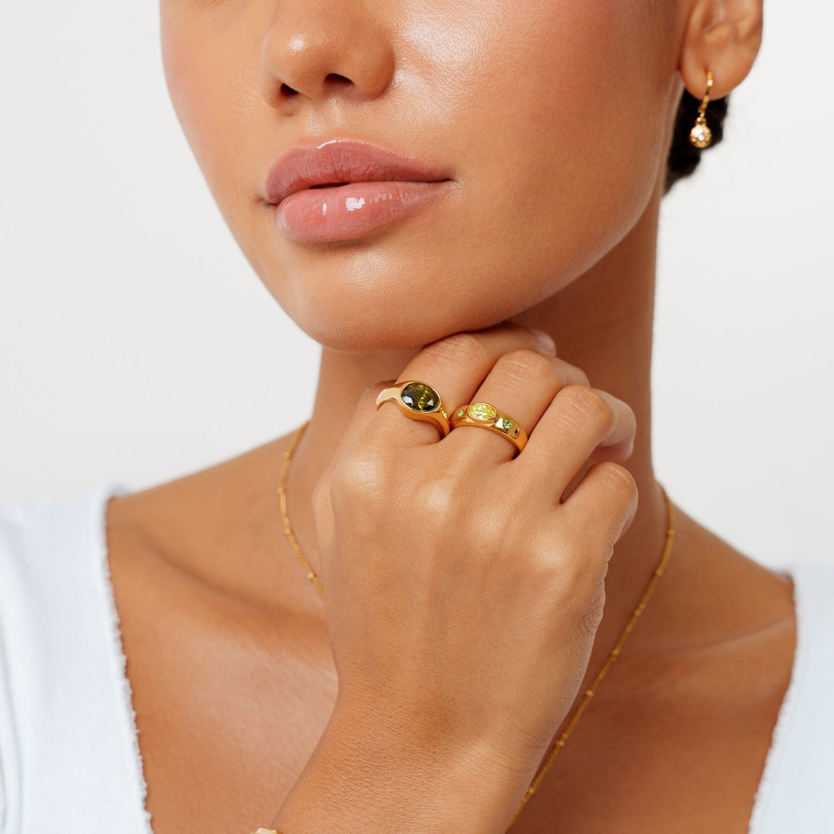 Green Zircon Leaf Ring, 18K Gold Stainless Steel, Waterproof - Mari Gavane