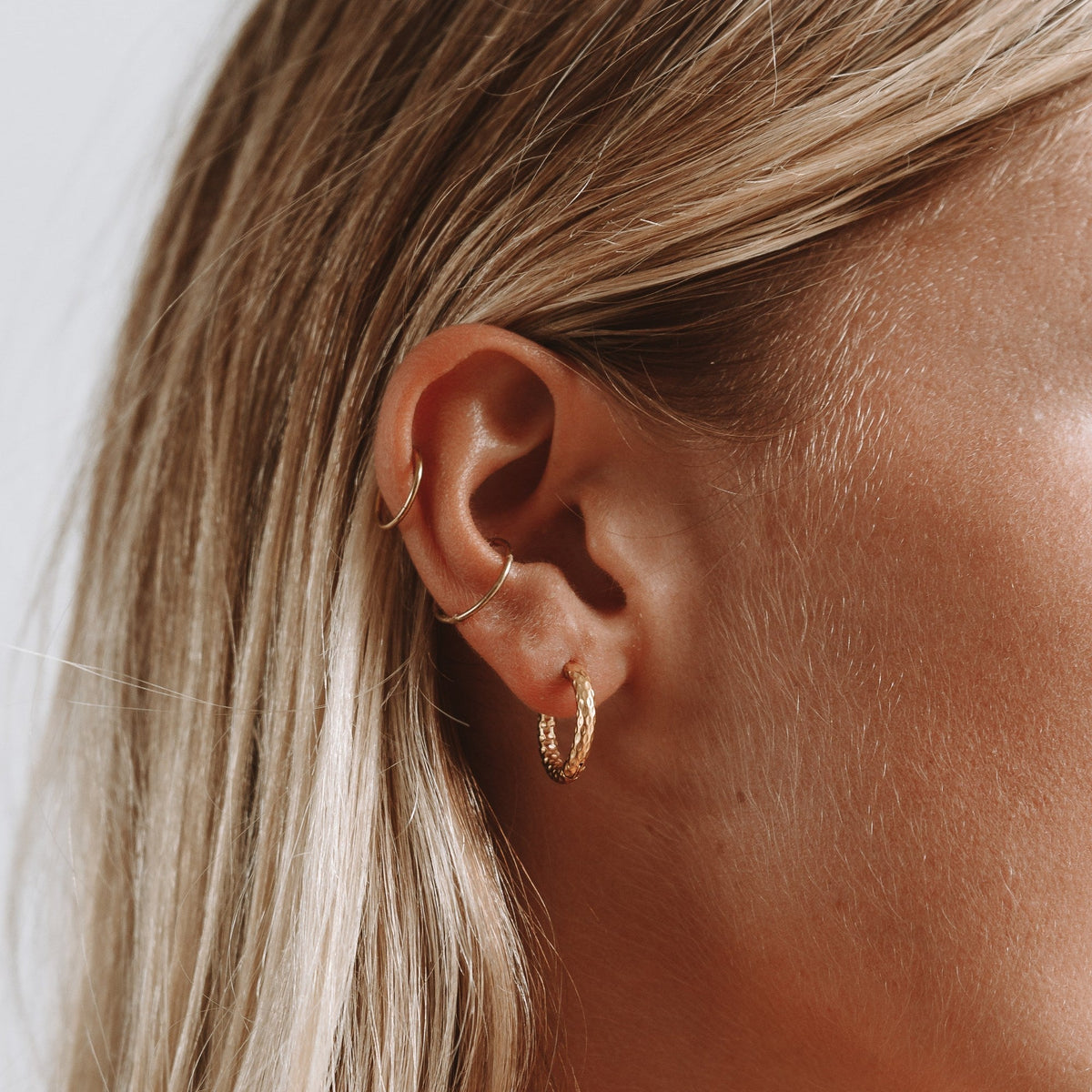 Hammered Huggie Hoop Earrings, 18K Gold Stainless Steel, Waterproof - Mari Gavane