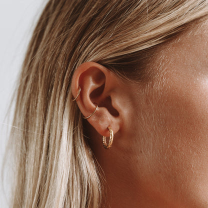 Hammered Huggie Hoop Earrings, 18K Gold Stainless Steel, Waterproof - Mari Gavane