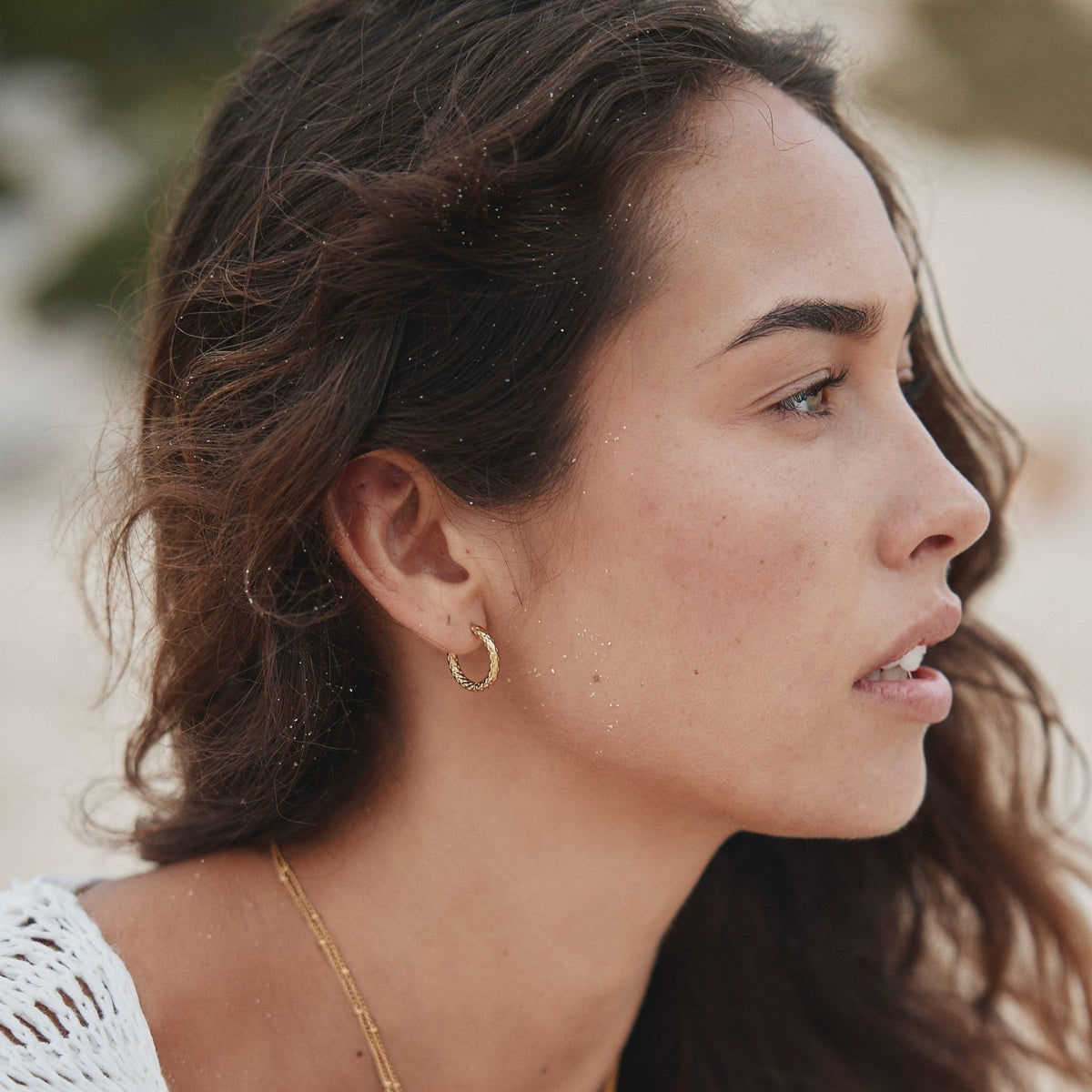 Hammered Huggie Hoop Earrings, 18K Gold Stainless Steel, Waterproof - Mari Gavane