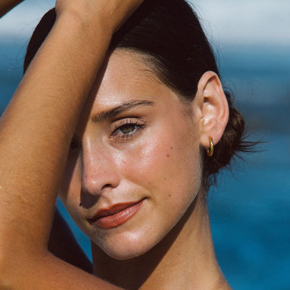 Hammered Huggie Hoop Earrings, 18K Gold Stainless Steel, Waterproof - Mari Gavane