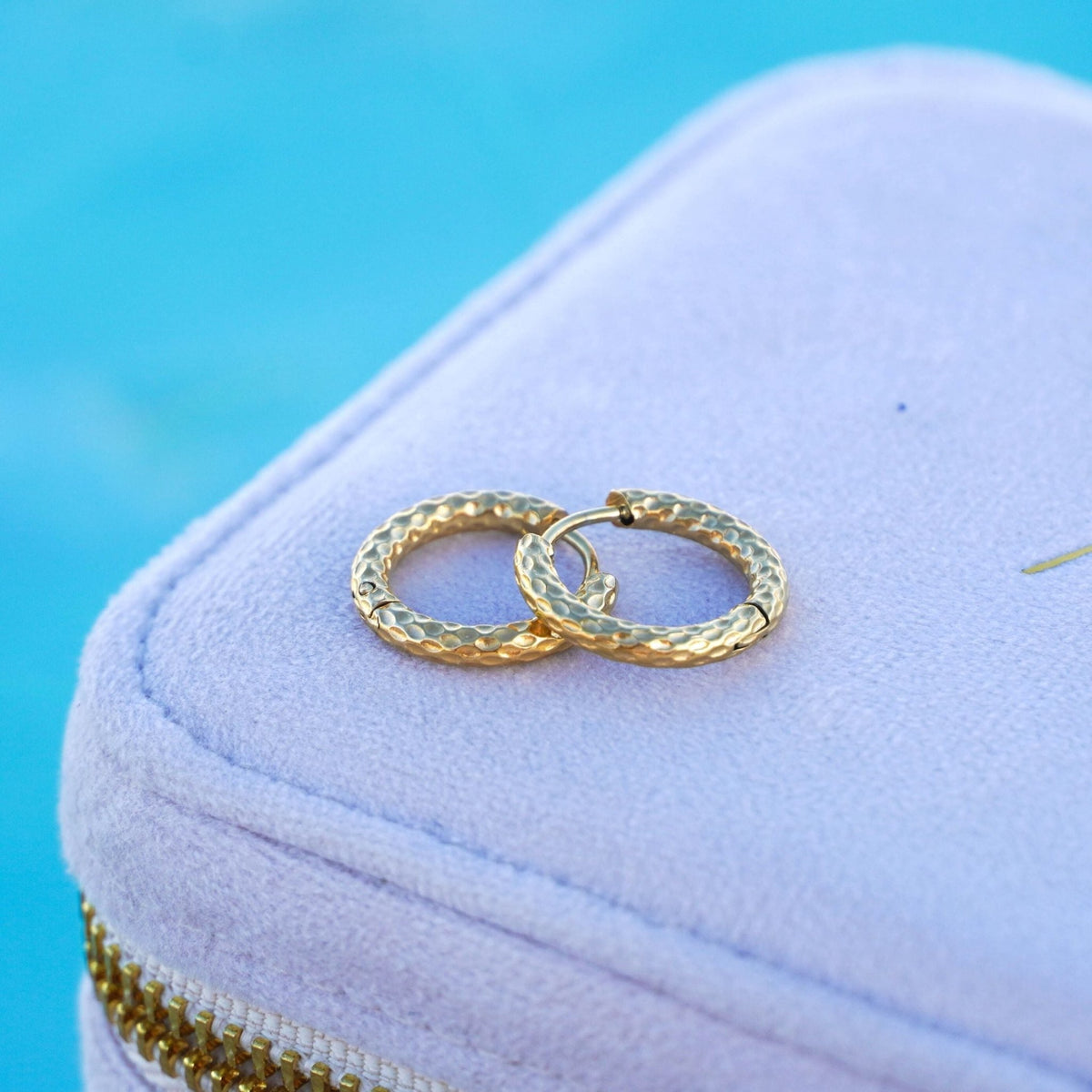 Hammered Huggie Hoop Earrings, 18K Gold Stainless Steel, Waterproof - Mari Gavane