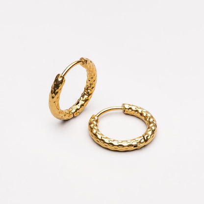 Hammered Huggie Hoop Earrings, 18K Gold Stainless Steel, Waterproof - Mari Gavane