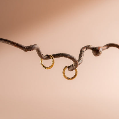 Hammered Huggie Hoop Earrings, 18K Gold Stainless Steel, Waterproof - Mari Gavane