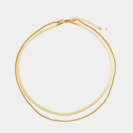 Herringbone Rope Layered Necklace, 18K Gold Stainless Steel, Waterproof