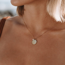 Hammered Coin Pearl Necklace, 18K Gold Stainless Steel, Waterproof
