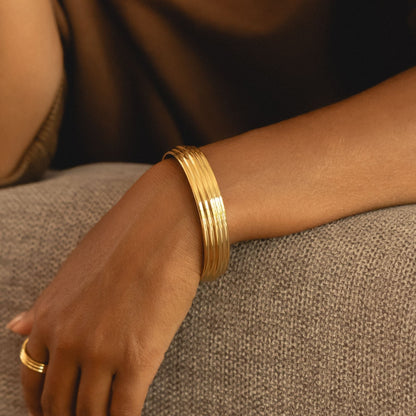 Layered Open Cuff Bracelet, 18K Gold Stainless Steel, Waterproof - Mari Gavane