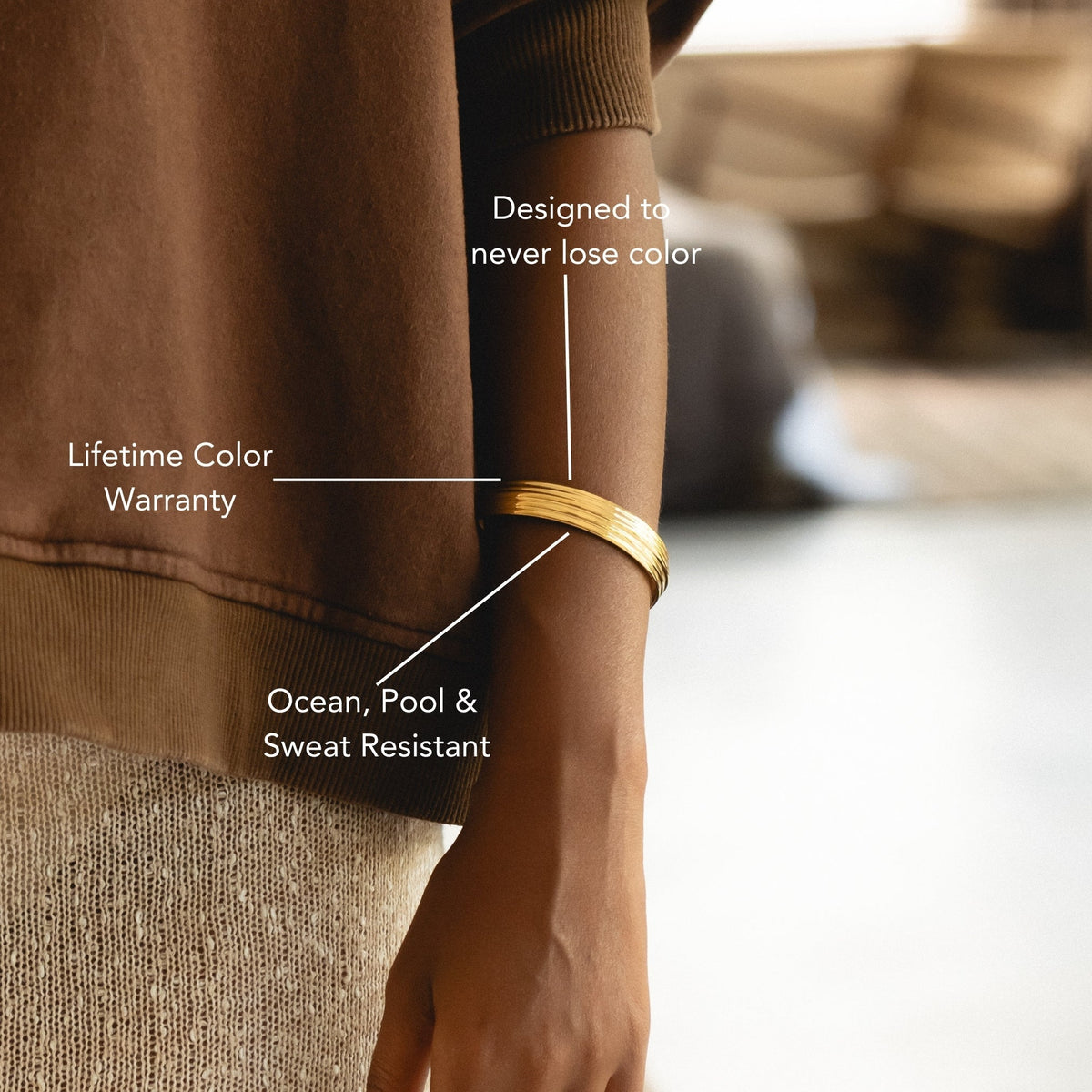 Layered Open Cuff Bracelet, 18K Gold Stainless Steel, Waterproof - Mari Gavane