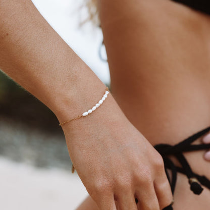 Mini Freshwater Pearl Beaded Bracelet, 18K Gold Stainless Steel, Waterproof - Mari Gavane