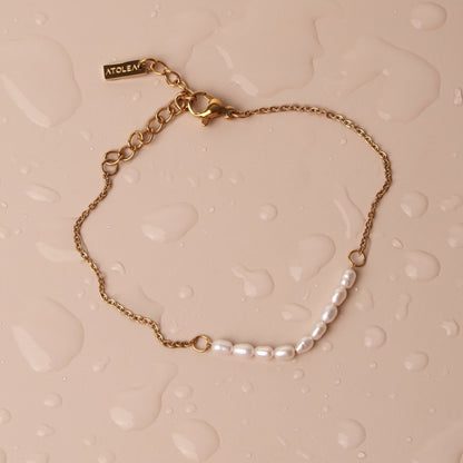 Mini Freshwater Pearl Beaded Bracelet, 18K Gold Stainless Steel, Waterproof - Mari Gavane