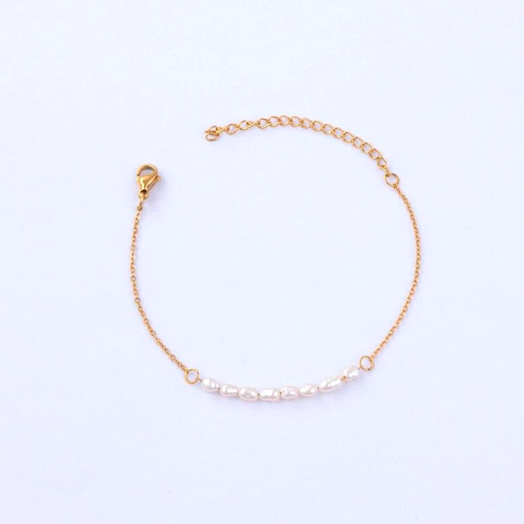 Mini Freshwater Pearl Beaded Bracelet, 18K Gold Stainless Steel, Waterproof - Mari Gavane