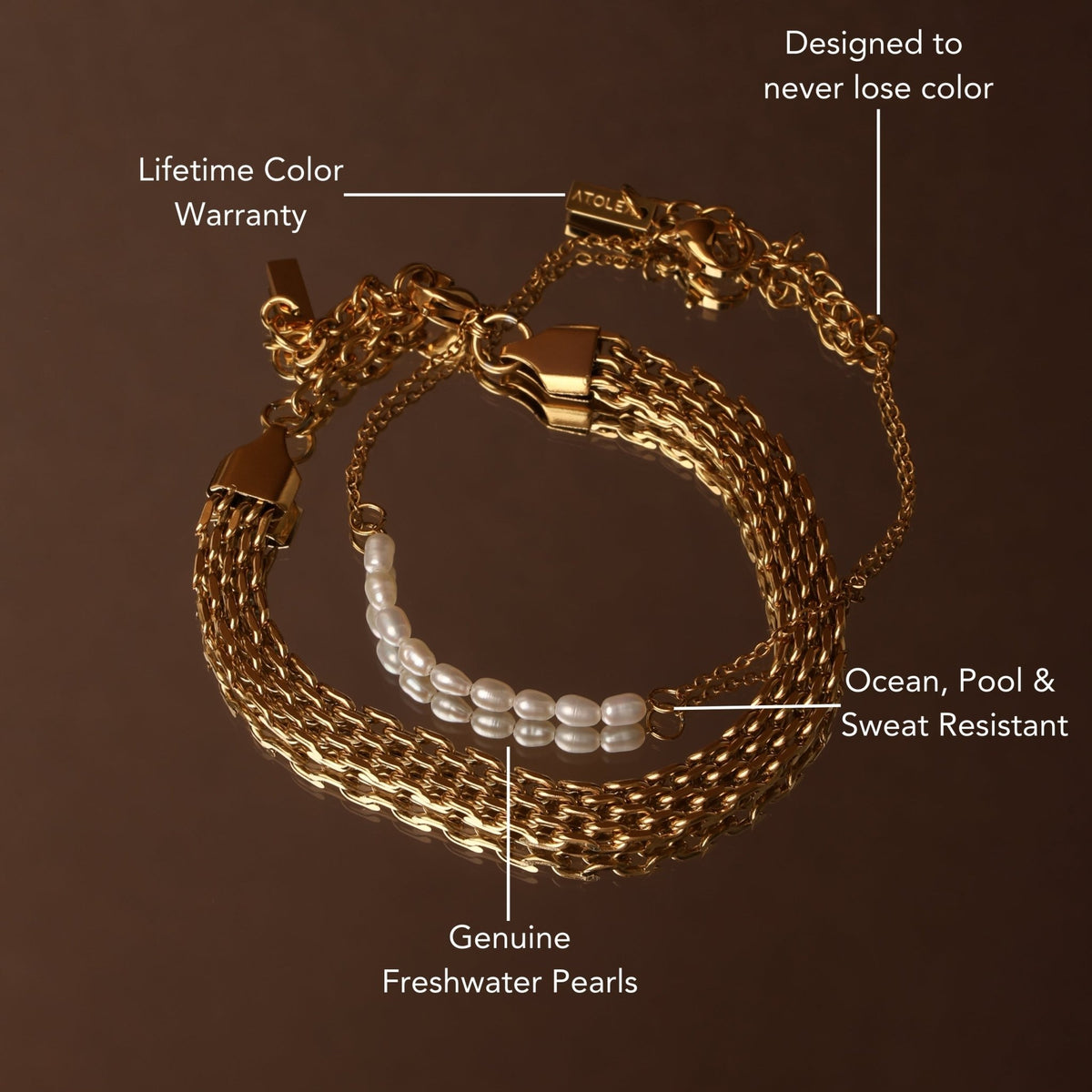 Mini Freshwater Pearl Beaded Bracelet, 18K Gold Stainless Steel, Waterproof - Mari Gavane