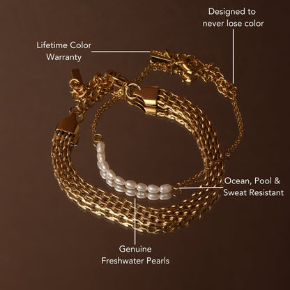 Mini Freshwater Pearl Beaded Bracelet, 18K Gold Stainless Steel, Waterproof - Mari Gavane