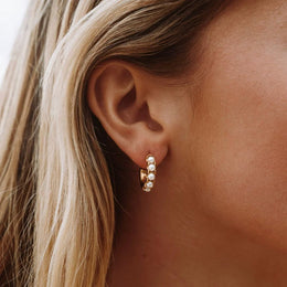 Freshwater Pearl Huggie Hoop Earrings, 18K Gold Stainless Steel, Waterproof