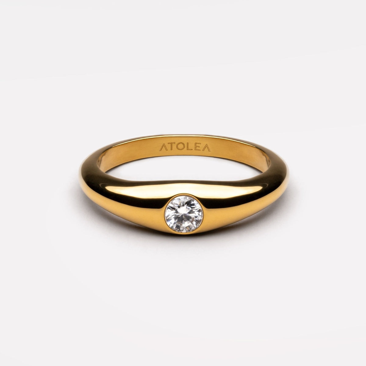 Moissanite Solitaire Band Ring, 18K Gold Stainless Steel, Waterproof - Mari Gavane