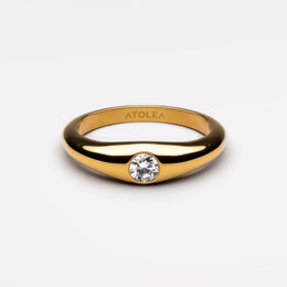 Moissanite Solitaire Band Ring, 18K Gold Stainless Steel, Waterproof