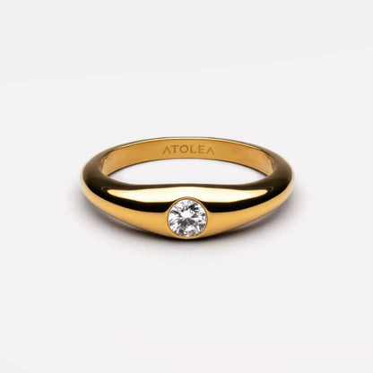 Moissanite Solitaire Band Ring, 18K Gold Stainless Steel, Waterproof - Mari Gavane