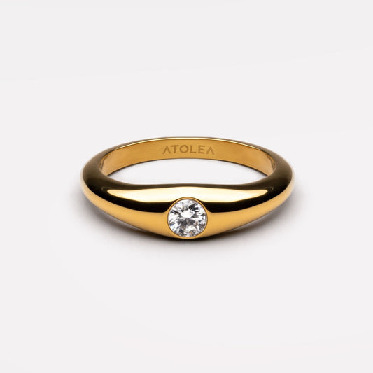 Moissanite Solitaire Band Ring, 18K Gold Stainless Steel, Waterproof - Mari Gavane