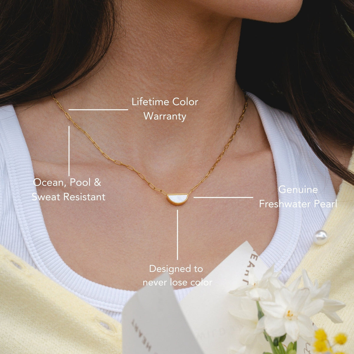 Mother of Pearl Choker Necklace, 18K Gold Stainless Steel, Waterproof - Mari Gavane