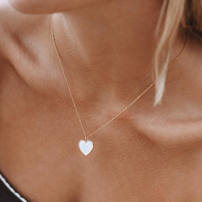 Mother of Pearl Heart Pendant Necklace, 18K Gold Stainless Steel, Waterproof - Mari Gavane