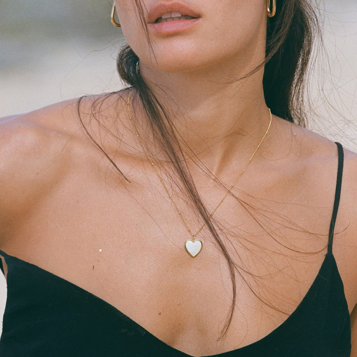 Mother of Pearl Heart Pendant Necklace, 18K Gold Stainless Steel, Waterproof - Mari Gavane