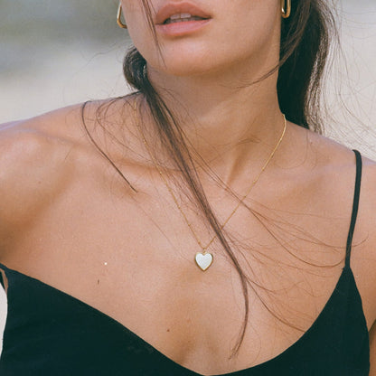 Mother of Pearl Heart Pendant Necklace, 18K Gold Stainless Steel, Waterproof - Mari Gavane