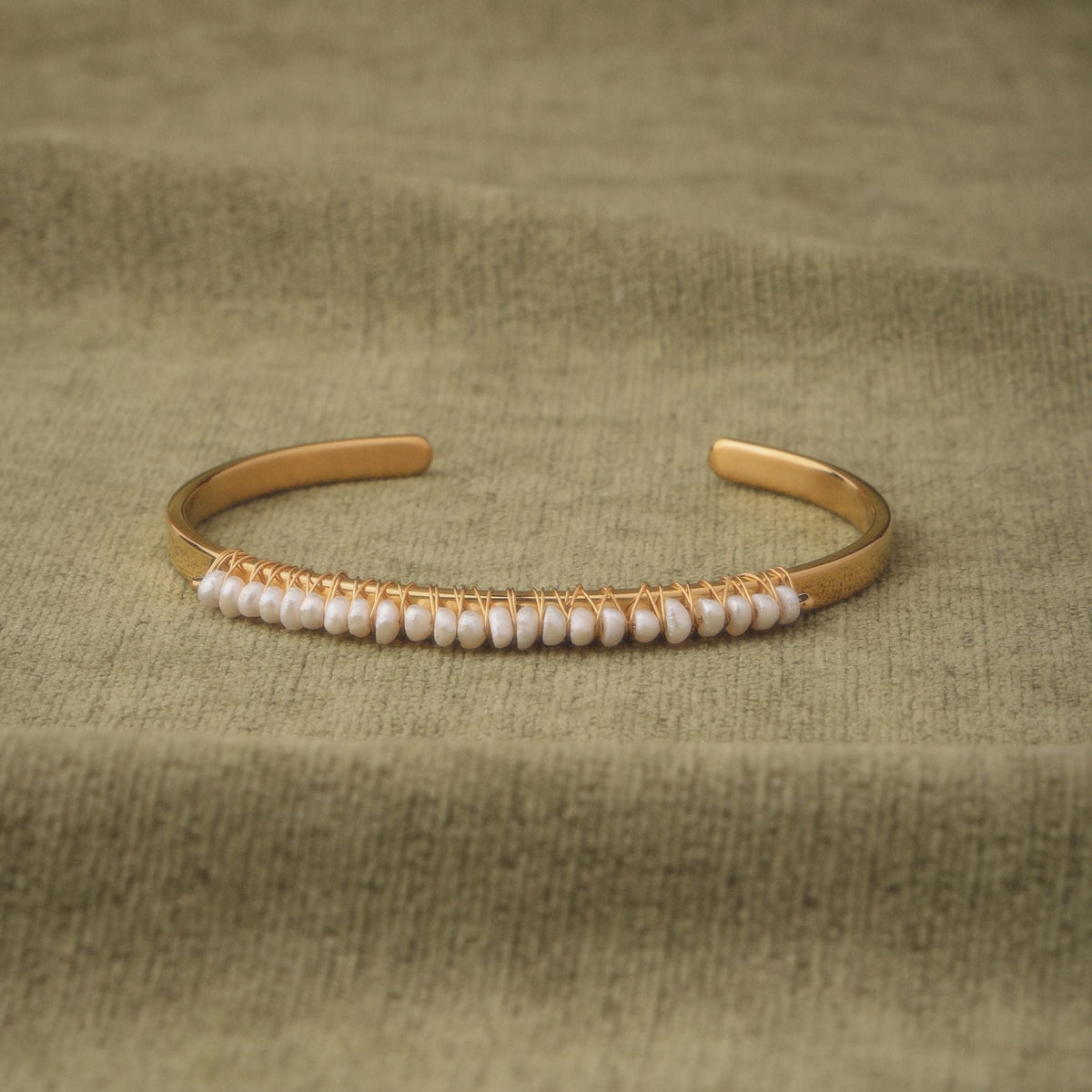 Mother of Pearl Open Cuff Bracelet, 18K Gold Stainless Steel, Waterproof - Mari Gavane