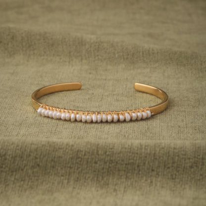 Mother of Pearl Open Cuff Bracelet, 18K Gold Stainless Steel, Waterproof - Mari Gavane