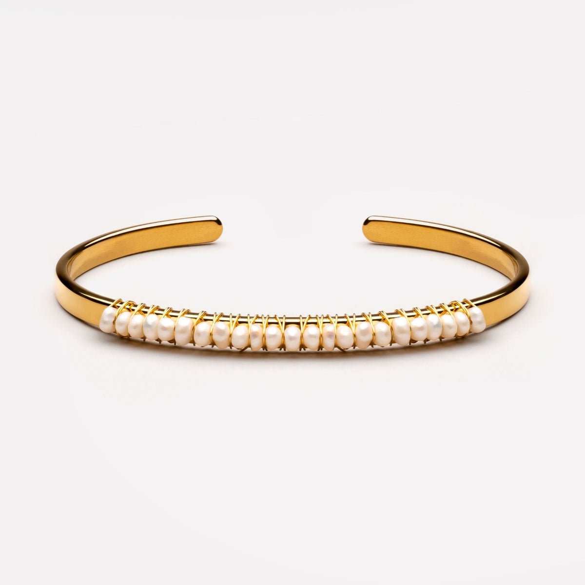 Mother of Pearl Open Cuff Bracelet, 18K Gold Stainless Steel, Waterproof - Mari Gavane