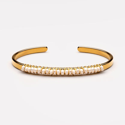 Mother of Pearl Open Cuff Bracelet, 18K Gold Stainless Steel, Waterproof - Mari Gavane