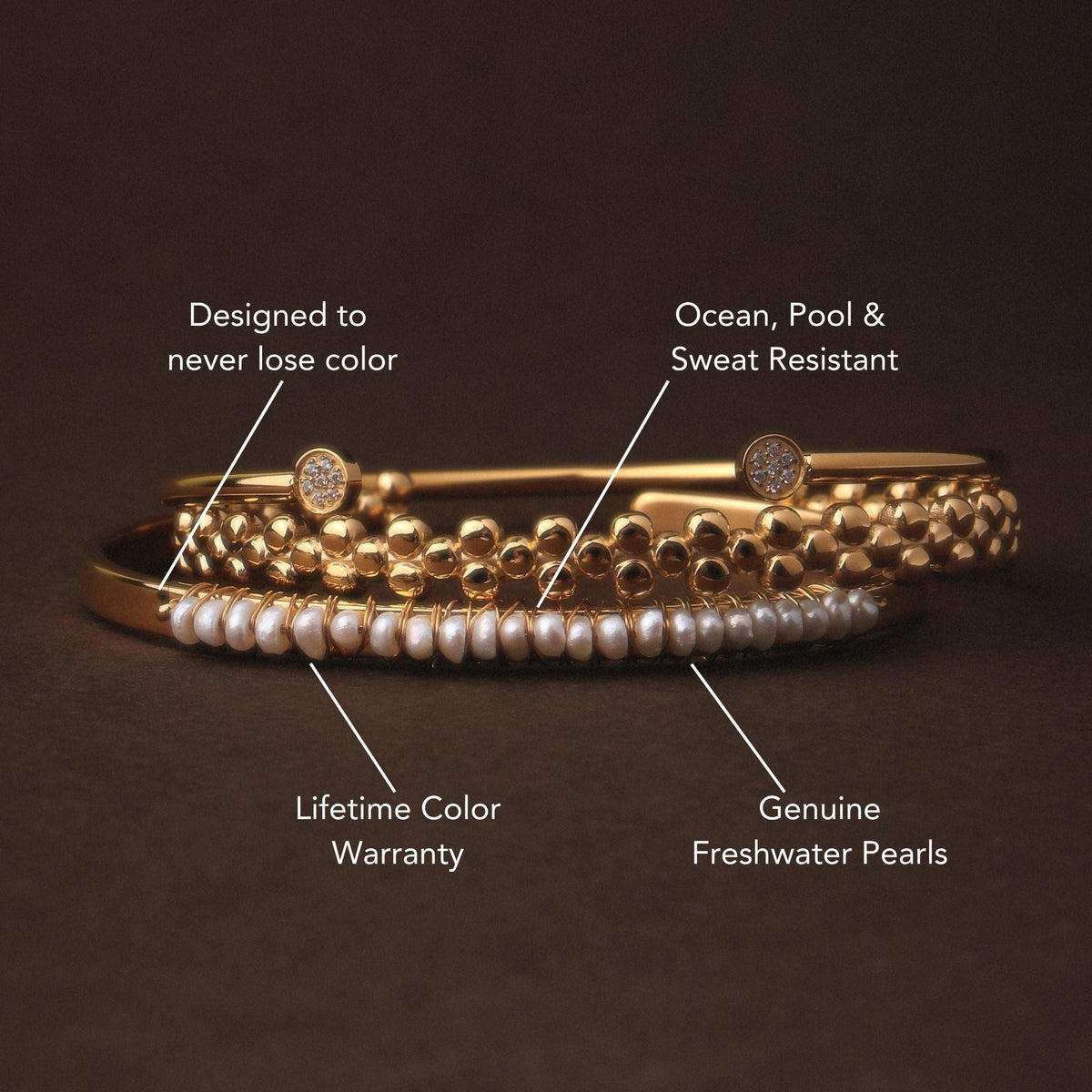 Mother of Pearl Open Cuff Bracelet, 18K Gold Stainless Steel, Waterproof - Mari Gavane