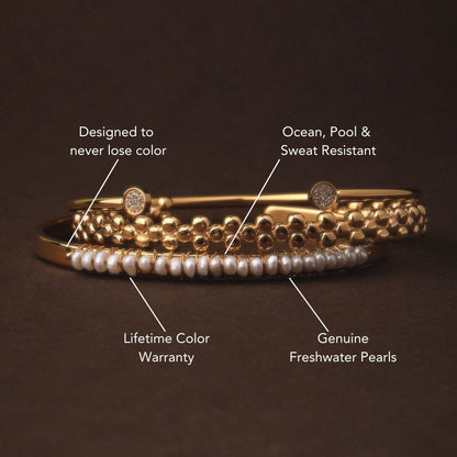 Mother of Pearl Open Cuff Bracelet, 18K Gold Stainless Steel, Waterproof - Mari Gavane