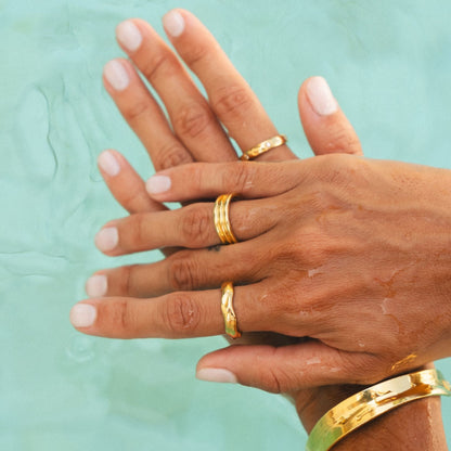 Multi Band Stackable Ring, 18K Gold Stainless Steel, Waterproof - Mari Gavane