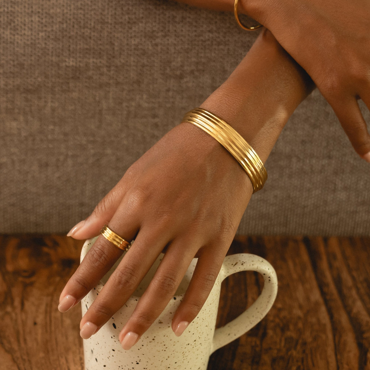 Multi Band Stackable Ring, 18K Gold Stainless Steel, Waterproof - Mari Gavane