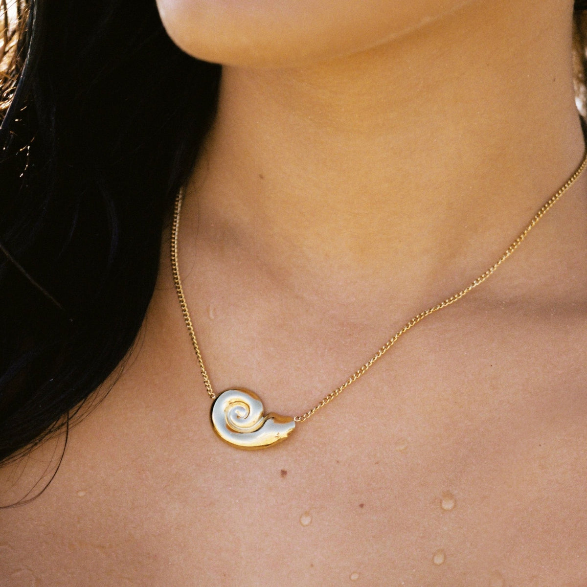 Nautilus Shell Charm Choker Necklace, 18K Gold Stainless Steel, Waterproof - Mari Gavane