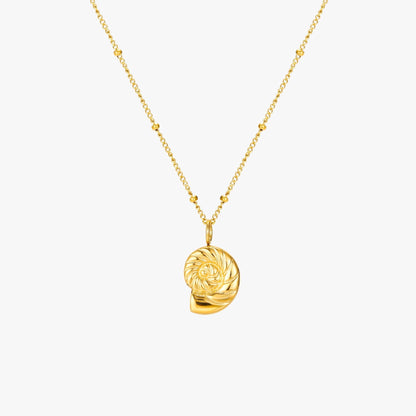 Nautilus Shell Pendant Necklace, 18K Gold Stainless Steel, Waterproof - Mari Gavane