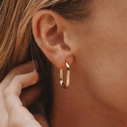 Dainty Oval Hoop Earrings, 18K Gold Stainless Steel, Waterproof