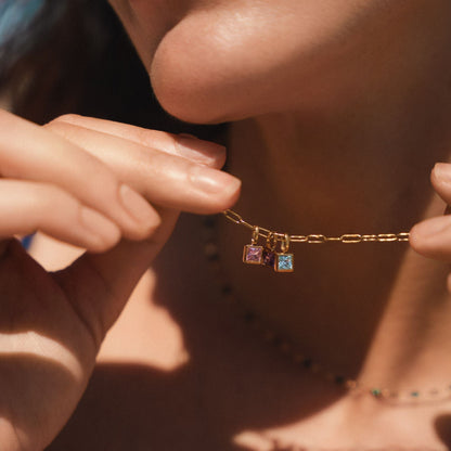 Paperclip Chain Birthstone Necklace, 18K Gold Stainless Steel, Waterproof - Mari Gavane