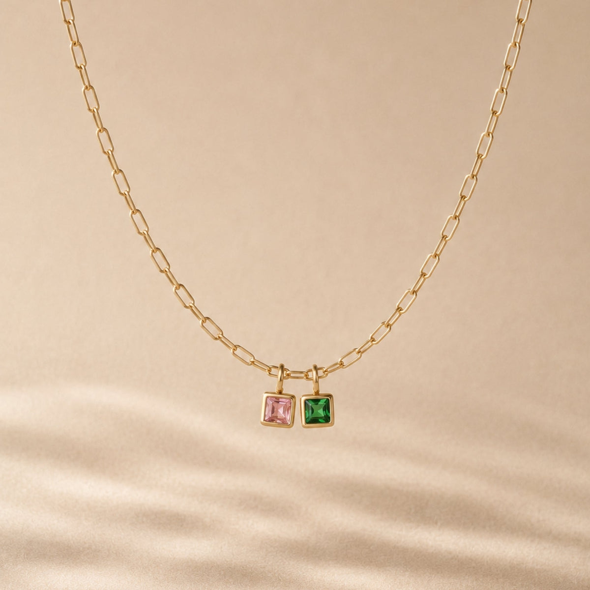 Paperclip Chain Birthstone Necklace, 18K Gold Stainless Steel, Waterproof - Mari Gavane