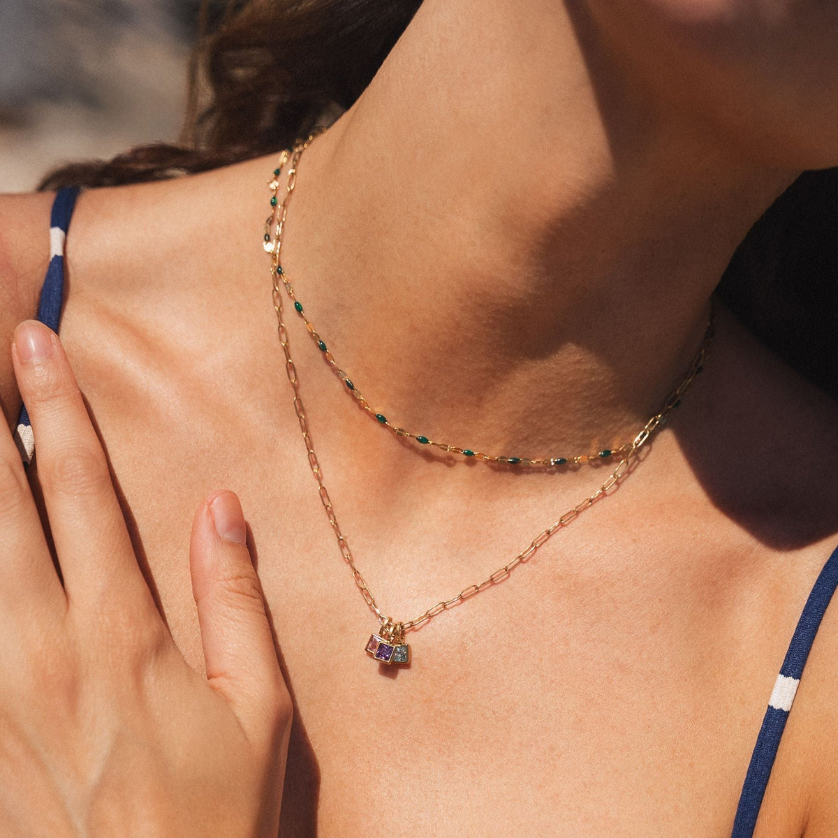 Paperclip Chain Birthstone Necklace, 18K Gold Stainless Steel, Waterproof - Mari Gavane