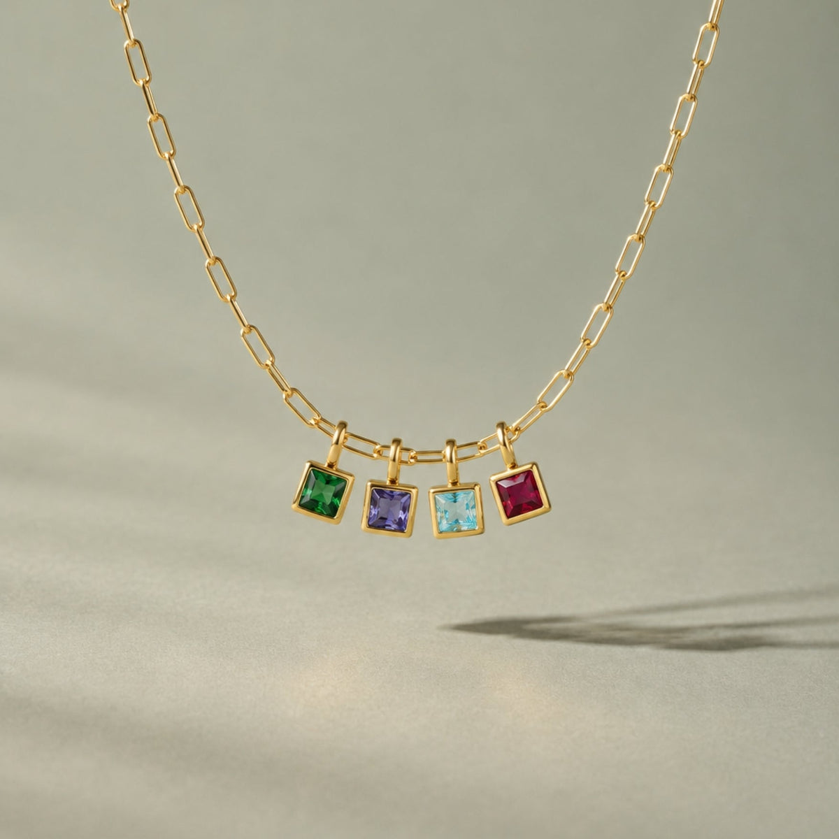Paperclip Chain Birthstone Necklace, 18K Gold Stainless Steel, Waterproof - Mari Gavane